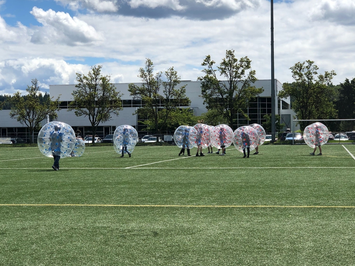 High School students in Zorbs.